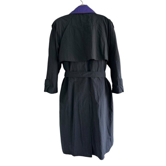 VTG 80s London Towne Limits Womens Sz 12 Black Purple Color Block Trench Coat - Picture 3 of 11